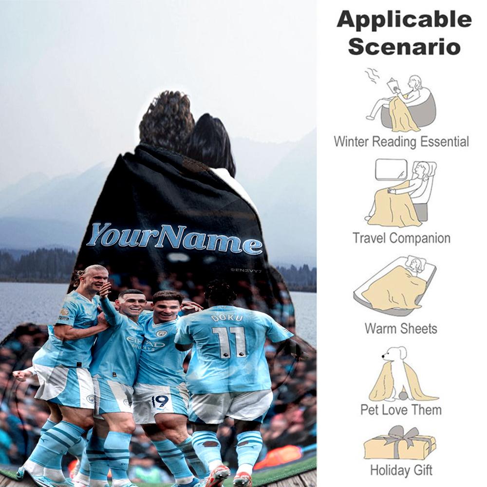 Manchester City Customize Text Blanket Gift Customizable Blanket Warmthful Decor Perfect for Nap Seaside Home Decor Chair Four Seasons Multipurpose