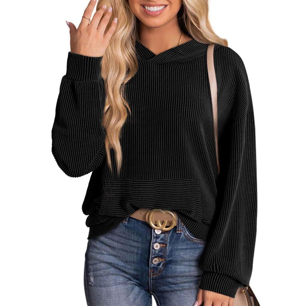 Women's Color Loose Strip Long Sleeve Casual Hoodie Top