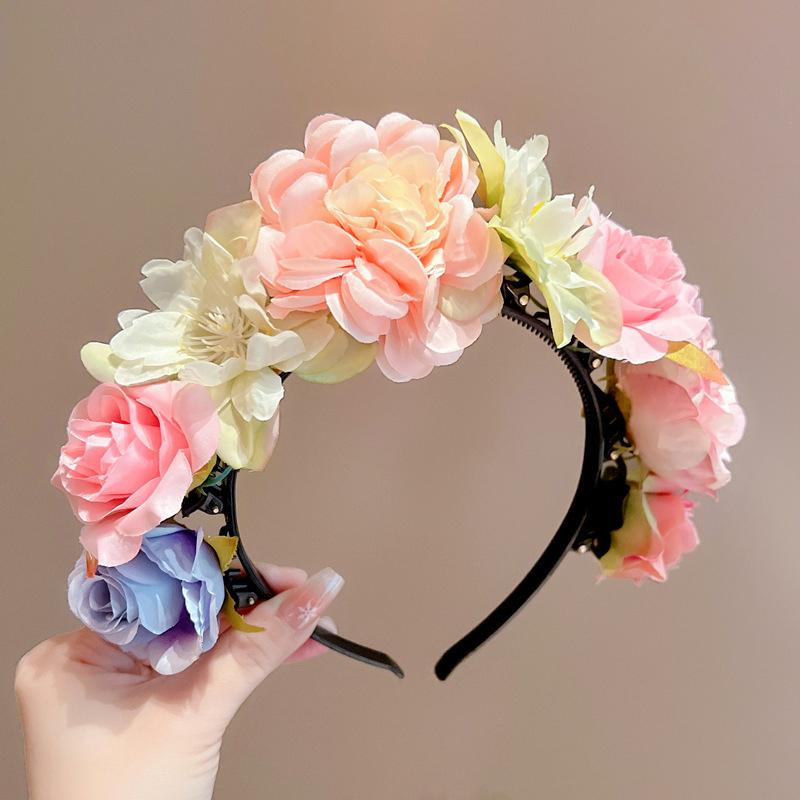 Artificial Fabric Flower Headband For Women Ethnic Headbands Simulation Crown Wreath Party Headdress