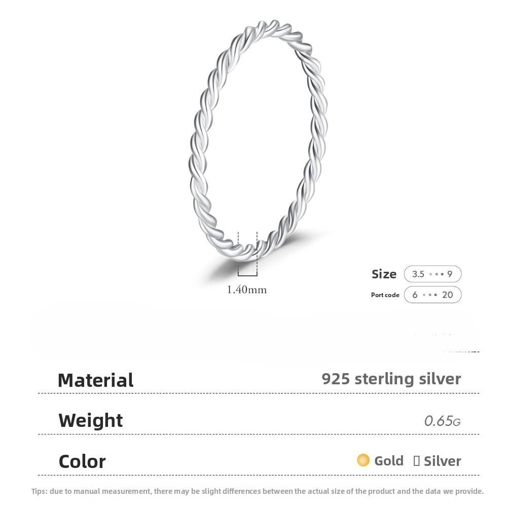 S925 Silver Minimalist Handmade Twisted Ring Thin Band Stackable Jewelry for Women