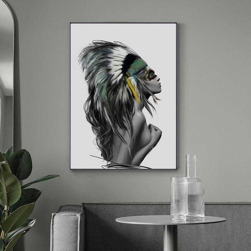 Abstract Fashion Feather Butterfly Women Canvas Poster Picture Wall Art, Modern Living Room Home Decoration Print