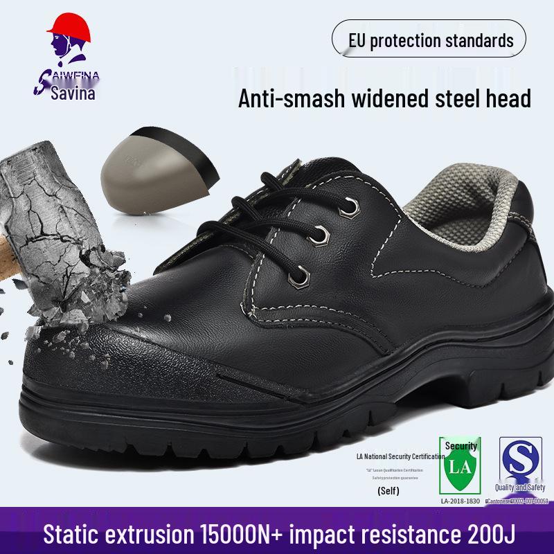 Men's Cowhide Work Shoes: Nitrile Rubber, Acid and Alkali Resistant, High-Temperature Resistant, Anti-Smash, Anti-Puncture.