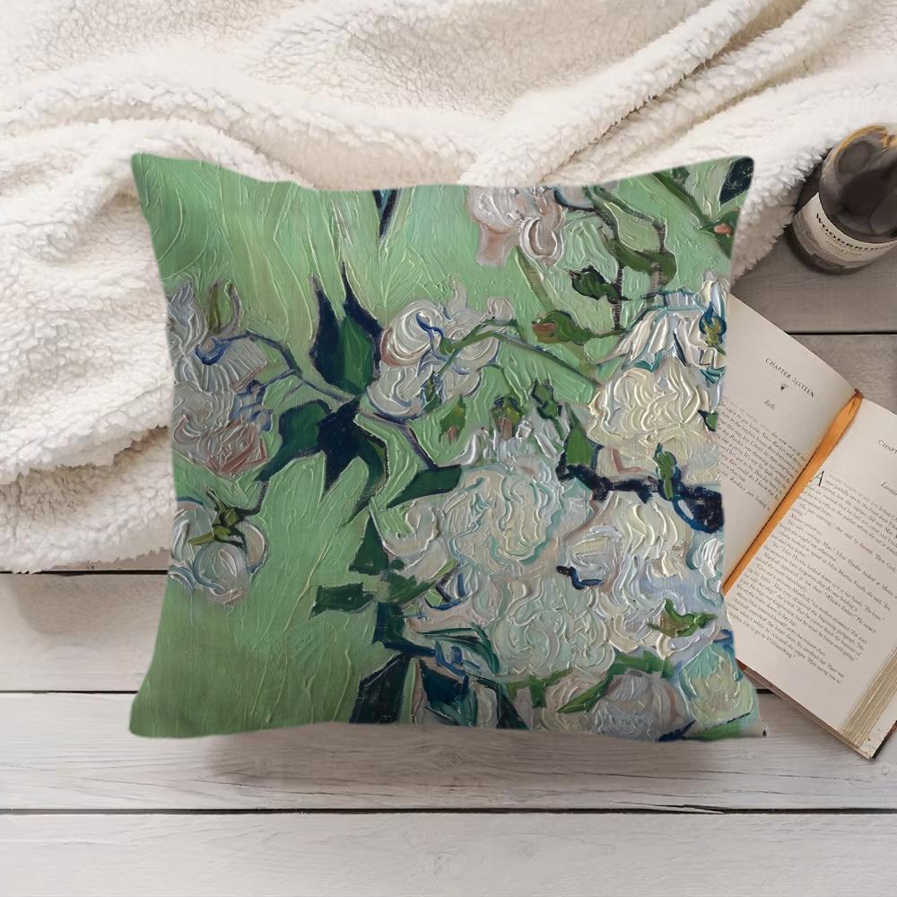 Van Gogh Original Print Cushion Cover Silky Short Plush Invisible Zipper Dustproof Sofa Pillow Case For Home Decor
