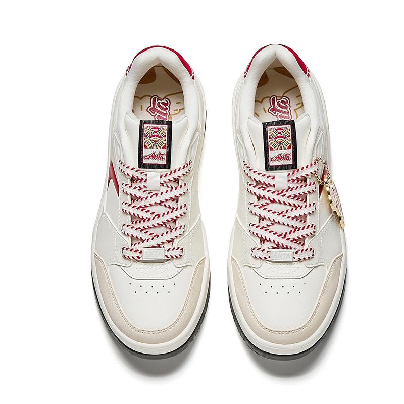 Anta Moon Shadow Cushioning Abrasion Resistant Support Low Top Skateboard Shoes Men's White Red Sneakers