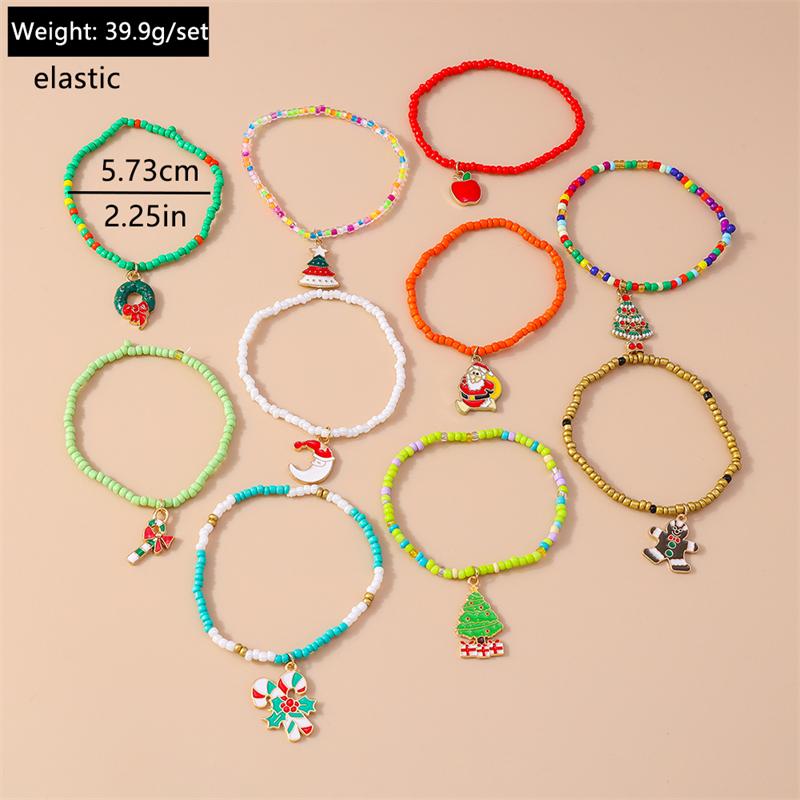 10Pcs/Set Random Mix Bracelets Fashion Handmade Beads Christmas Charms Bracelets for Women Girls Party Holiday Jewelry Gifts