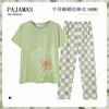 Plaid Cartoon Pajamas Women's Summer Vitality Girl Round Neck Short-sleeved Trousers Suit Casual Can Be Worn Outside Loungewear