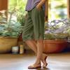 Women Drawstring Waist Cotton Linen Casual Loose Fit Straight Leg Shorts with Pockets and Side Button for Home Wear
