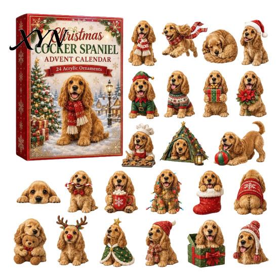 Christmas Countdown Calendar Animal Advent 2026, 2D Box with Kids Party Favors Acrylic Dog Pendants, Festive Tree Hanging Decor, Holiday Gift