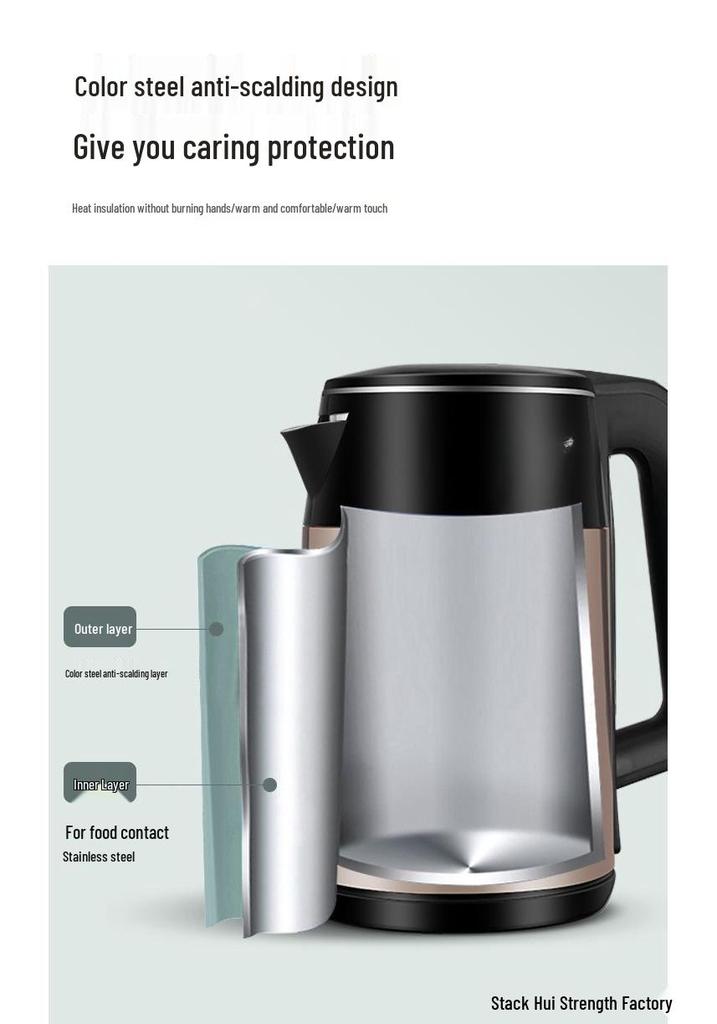 304 Stainless Steel Electric Kettle: Double-Layer, Anti-Scald, Quick Boil, Smart Insulation, Durable, Constant Temperature Control