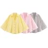 Women's Turn Down Collar 3/4 Wide Sleeve Loose Button Down Shirt Solid Striped Casual Blouse
