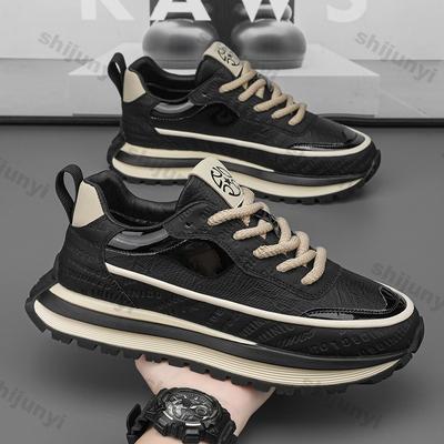 Fashion Men's Casual Sneakers New Fashion Platform Sport Shoes 2025 Spring Black Chunky Sneakers Men Comfortable Leather Platform Shoes