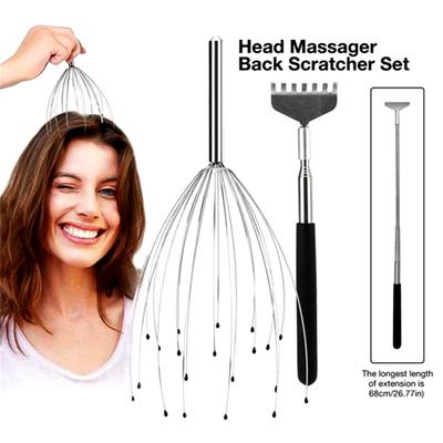 Rückenkratzer und Kopfhaut-Kopfmassagegerät Set Ausziehbarer Rückenkratzer Manuelles Hand-Kopfmassagegerät