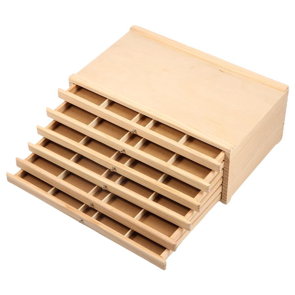 4/6 Layer Drawer Wooden Pencil Holder Artist Supply Storage Box Multifunction Pastel Pencils Stamps Paint Brush Organiser Box
