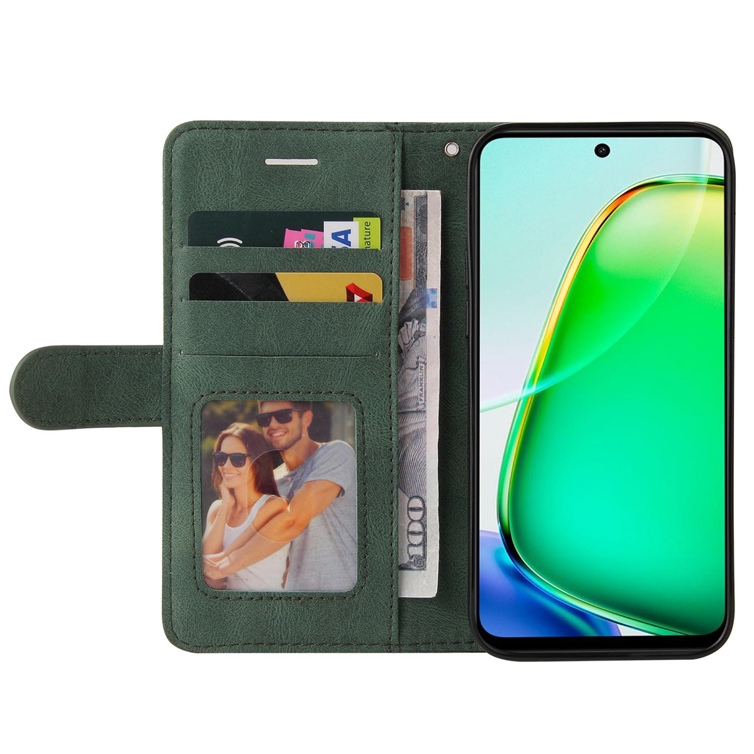 

For vivo Y28 4G Leather Case Wallet Stand Color Splicing Phone Cover Green