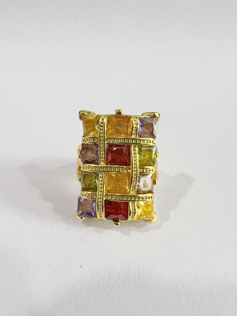 Chenrui Vibrant Square Brick Statement Ring - Trendy European and American Jewelry
