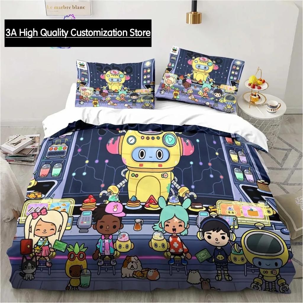T-Toca Box Life World Cartoon Bedding Set Single Twin Full Queen King Size Bed Set Adult Boys Bedroom Bedding Gift