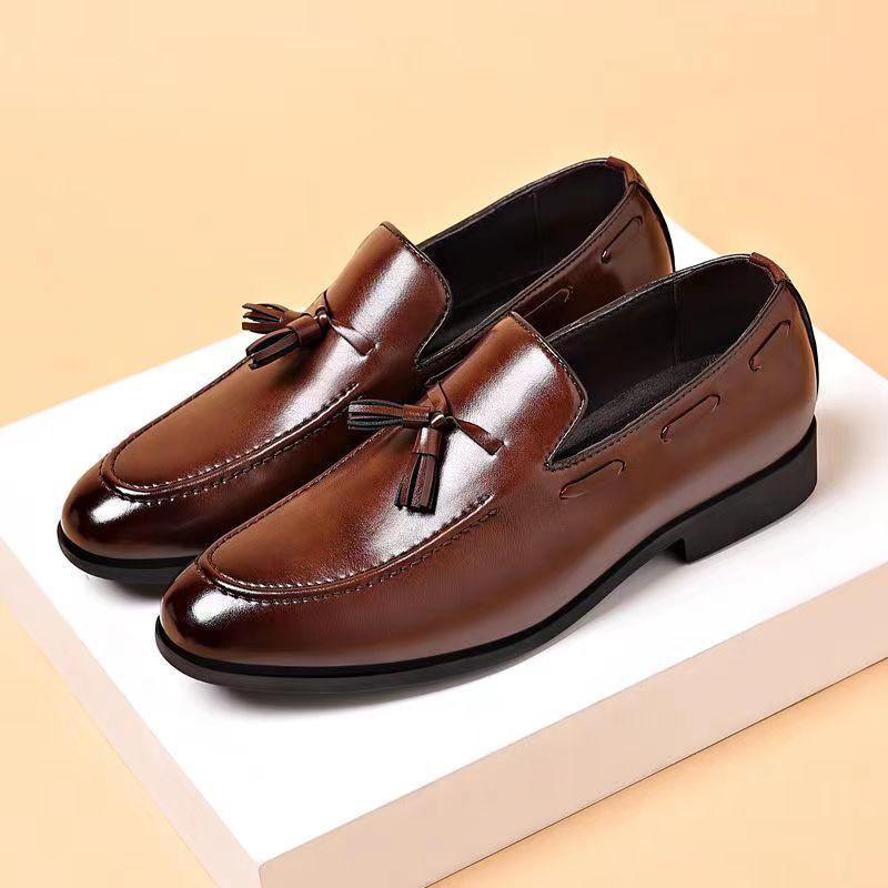Fashion Summer new men's leather shoes casual business formal thick soles round head fashion super trend groom wedding party shoes D79