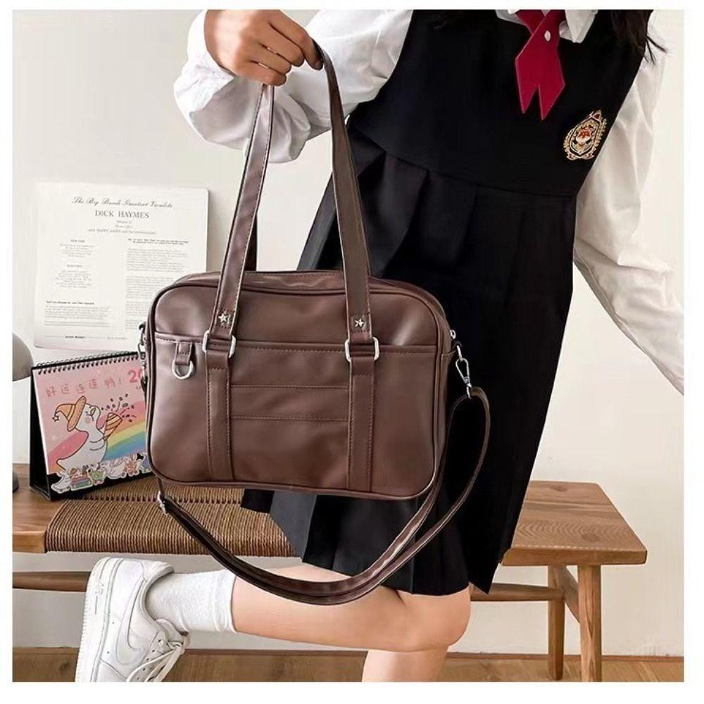 

Japanese Style JK Handbag Shoulder Bag PU Leather Simple Handbags Crossbody Bag Itabag Single Bag for Women Student коричневый