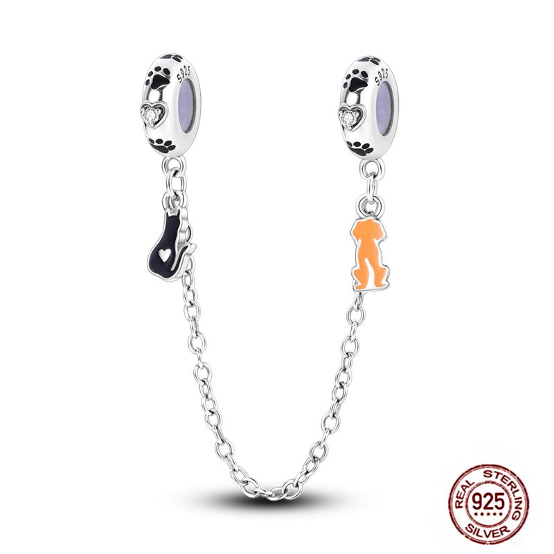 Star Moon Slide Safety Chains Charms 925 Sterling copper Heart Evil eyes Silicone Spacer Beads Fit Original Bracelet DIY Zircon