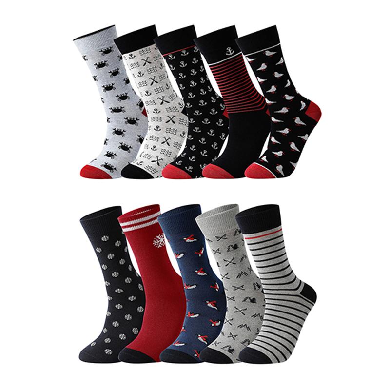 10 Pairs Men's Socks Cotton Business New Fashion Funny Sock With Print Animals Cartoon Middle Sock Male Casual Dresses Clothing