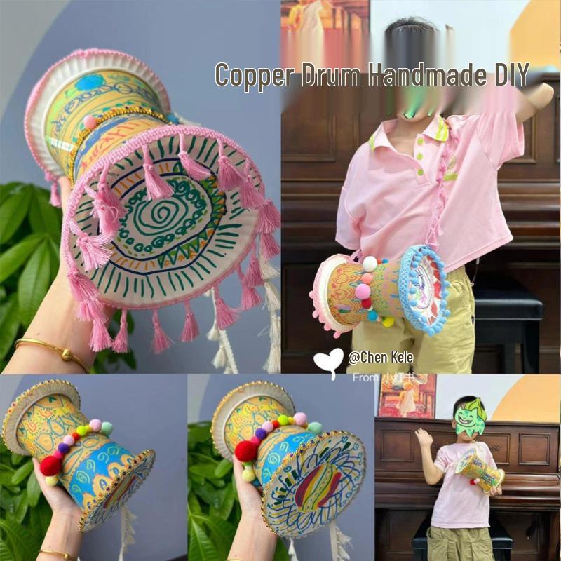 DIY Children s Hand-Painted Ethnic Guangxi Zhuang Bronze Drum Kit Blue Material Pack 03