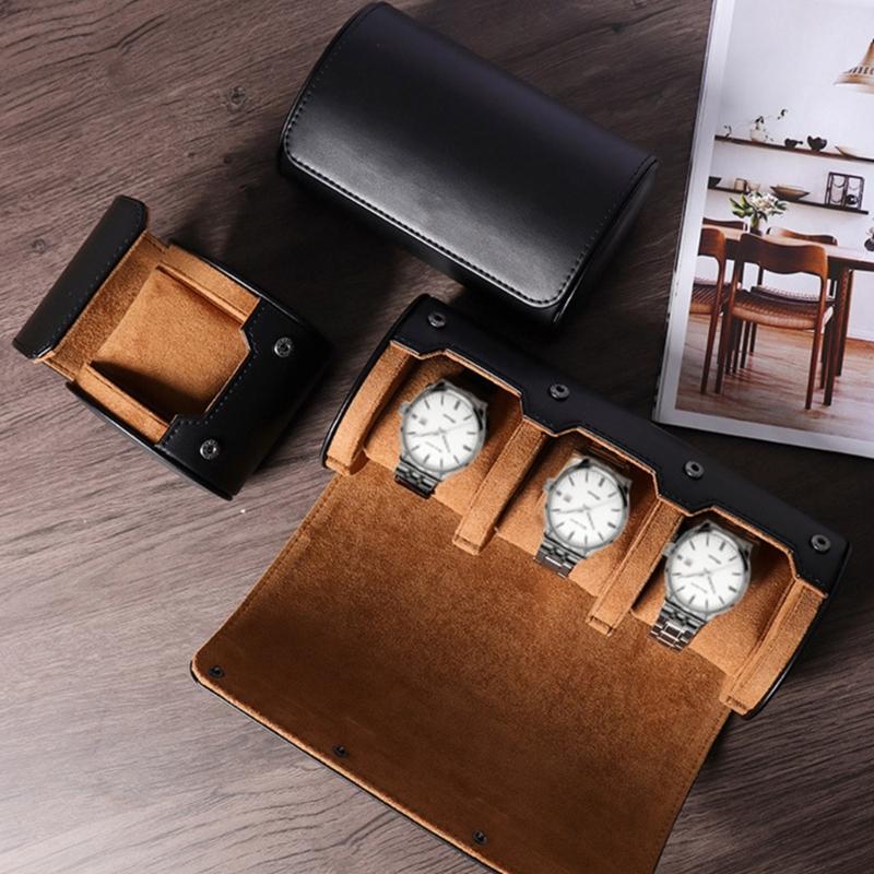 Leather Watch Storage Box Dust-Proof Organizer 1/2/3 Slot Watch Case Portable Watch Roll Travel Cases for Travel Men