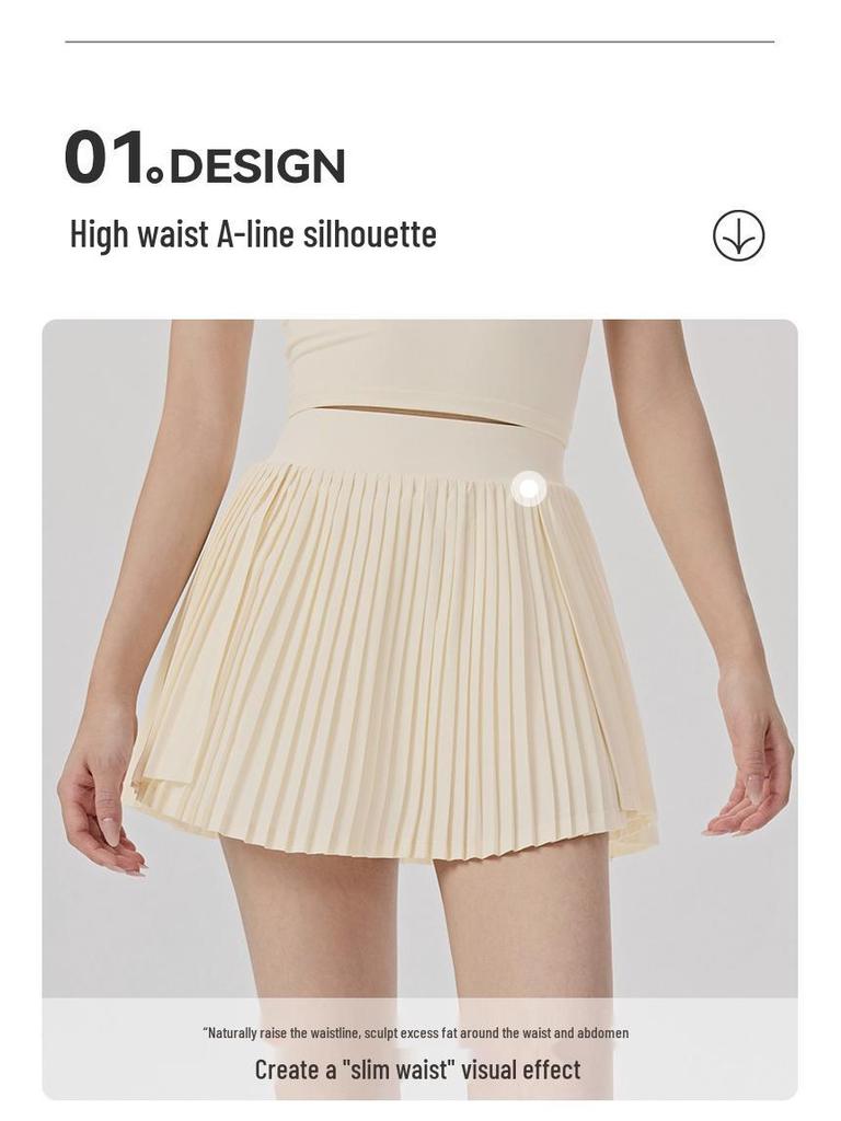 Women's High-Waisted Sports Skirt with Tennis Pocket, Accordion Pleats, Built-In Safety Shorts, and Anti-Exposure Design