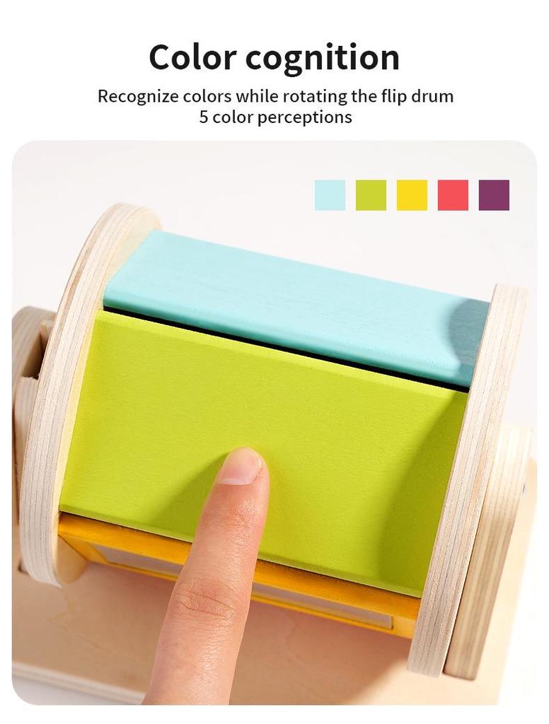 Wooden Sensory Drum: Montessori Color Recognition & Hand-Eye Coordination Toy for Infants