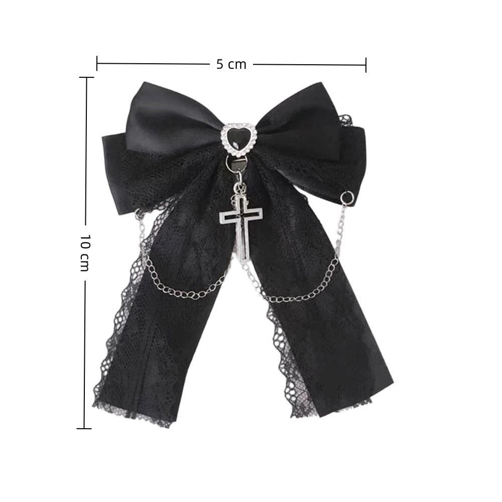 Cute Bow Cross Pendant Gothic Hair Clip Exquisite Lace Design Bag Charm Lolita Hair Accessories Japanese Style Y2K Hair Clip