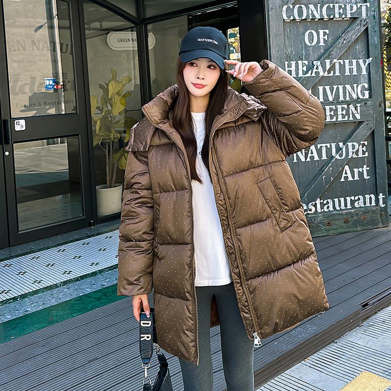 Down Cotton-padded Coat Medium and Long 2025 New Style Thick Bright Cotton Coat Loose Large Size Winter Cotton-padded Coat