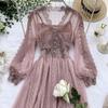 Spring Autumn  New Long Dresses Chic Sweet Temperament Women's  Net Yarn Dress