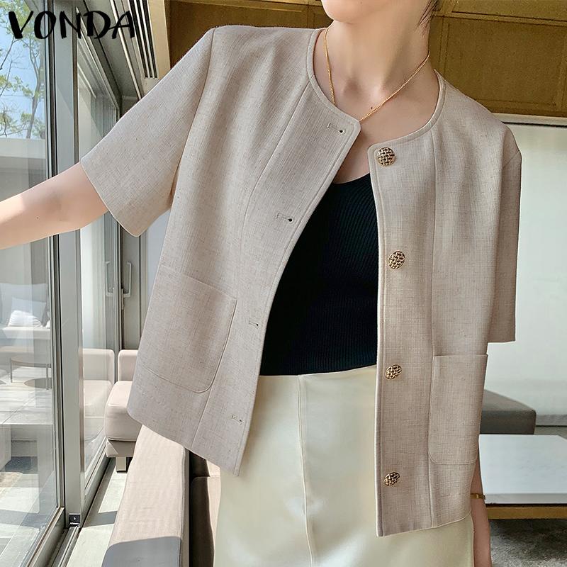 

Летние женские пальто VONDA с ​​коротким рукавом, повседневные свободные рубашки, топы