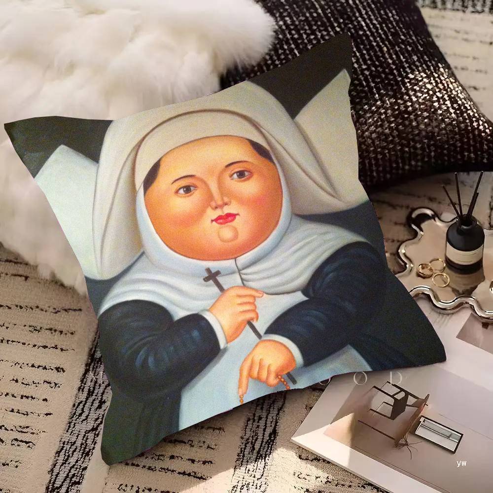 Fernando Mona Lisa Fat Character Art Pillow Case Fashion Square Pillowcase Bedroom Sofa Room Ins Decoration Leisure