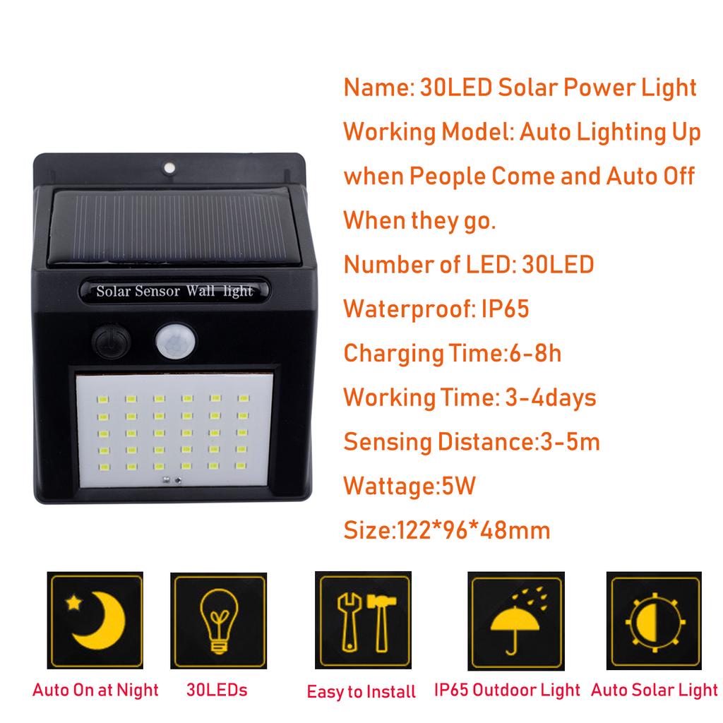 4X 30LED Solar Power Licht PIR Bewegungssensor Sicherheit Outdoor Garten Weg Landschaft Wandleuchte