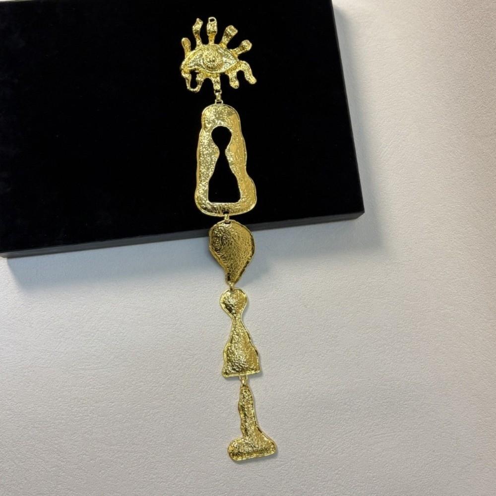 Metal Alloy Long Pendant Pins Exaggerated Pin Brooches Fashion Eyes Facial Brooches Coat Accessory