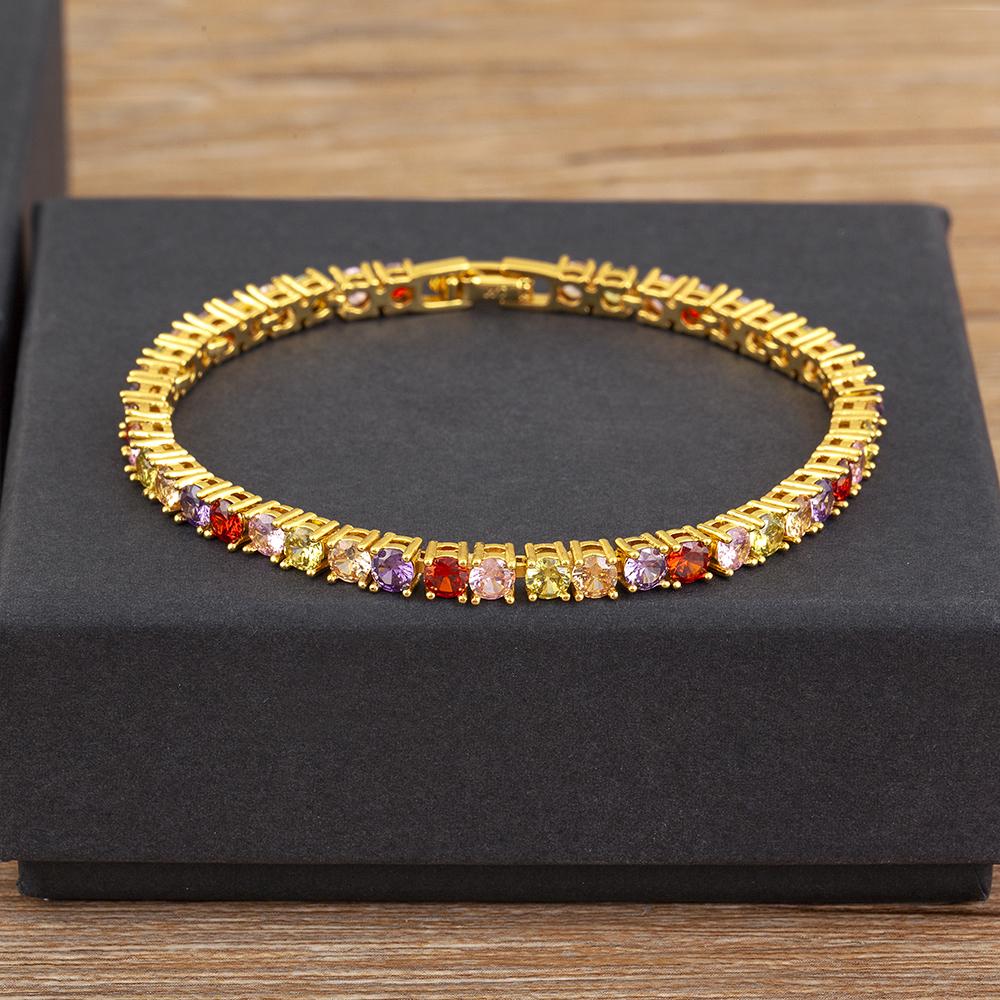 Nidin New Popular Inlaid Colorful Zircon Charm Chain Bracelets 3 Styles For Women Girl Birthday Party Bangle Jewelry Fine Gifts