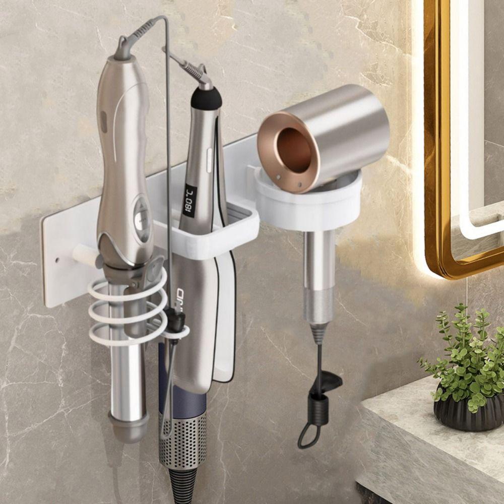 Aluminum Hair Dryer Holder 3 in 1 Toilet Blower Holder Practical Curling Iron Shelf  Bathroom