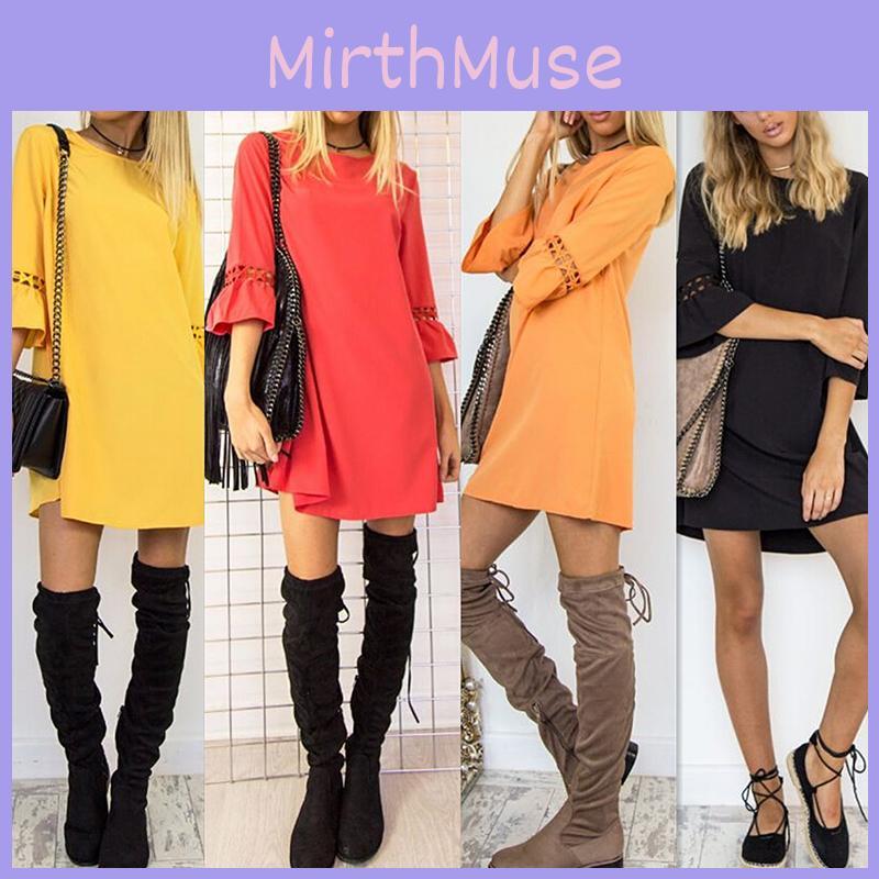 Stylish Autumn Candy Color Lace Stitching Dress With Casual Mid Sleeve Design