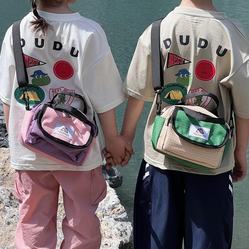 Pattern Grid Alphabet Kids Casual Travel Shoulder Bag With Spacious Compartment