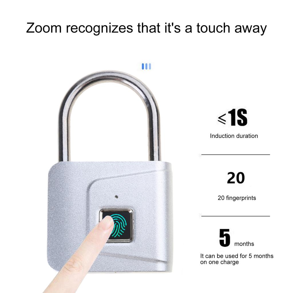 Metal Padlock Keyless Biometric Security Lock Keyless Fingerprint Security Lock 47x76mm for Gym Locker Fence & Gate