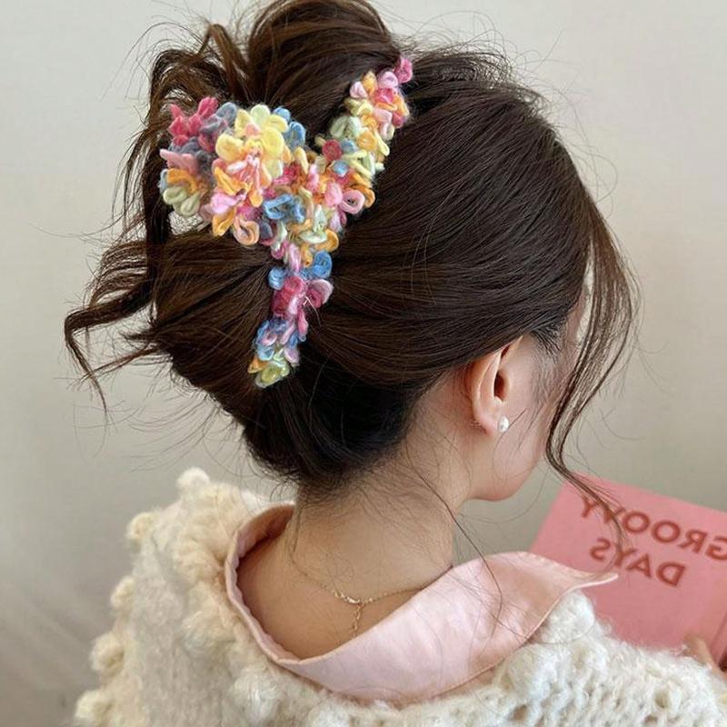 1pc Women Colorful Fairy Cute Sweet Plush Knit Extra Large 5.12in Lightweight Hair Claw Clip, Fashionable Elegant  Minimalist Style Hair Accessory