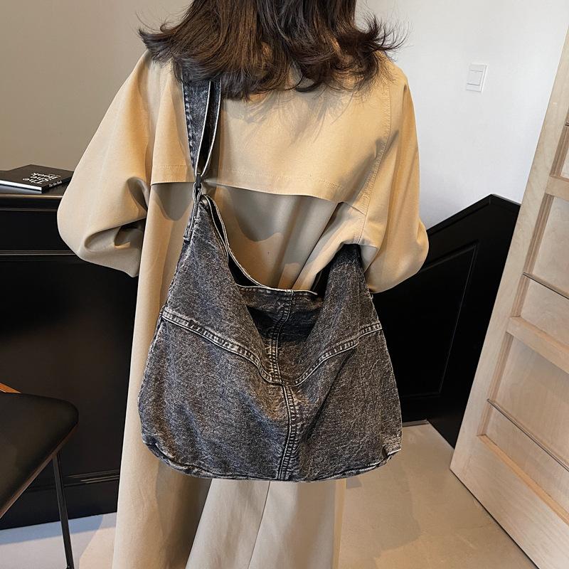 Hong Kong style ins simple personalized denim women's tote bag new travel shoulder messenger bag women