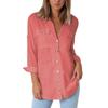 Autumn Pocket Fashion Long Sleeve Casual Solid Color Chiffon Womens Top Shirt