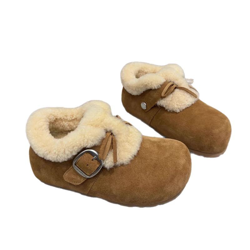 Cowhide all-inclusive velvet thermal cotton shoes with integrated leather and fur snow boots women's thick-soled lamb wool shoes