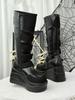 Schwarze Plateau Goth Stiefel für Damen Klobiger Absatz Schnürung Schnallenriemen Ideal für Punk/Rave Outfits Reißverschluss an der Seite Damen Trendige Mode