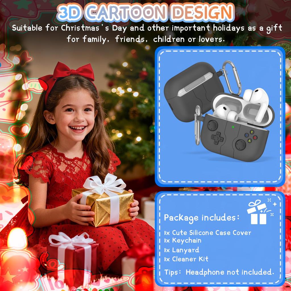 Niedliche Hülle für AirPods Pro 3 Hülle (2025) Lustiges 3D-Spieldesign mit Reinigungskit Schutz-Silikonhülle für AirPods Pro 3