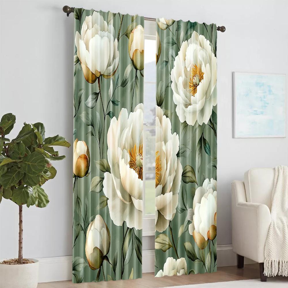 2 pcs   versatile polyester transparent curtains for home decoration Peony Flower for use in bedrooms and living rooms