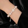 Elegant Floral Bracelet With Zirconia Accents Imitation Pearls Women Pink Fashion Accessory