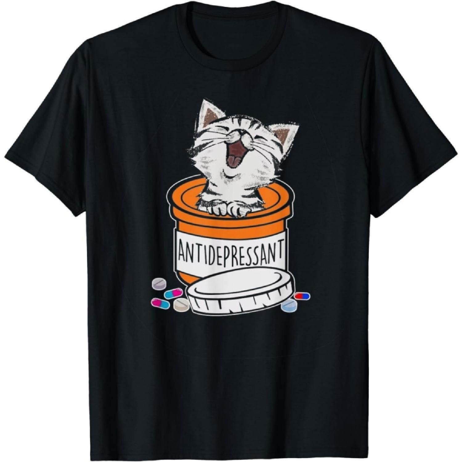 Хопфен Милый Котенок Антидепрессант Кошка Забавная Женская Футболка с Кошкой S