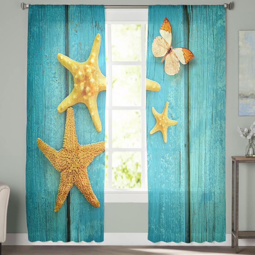 Starfish Butterfly Wood Grain Modern Tulle Curtains For Living Room Bedroom Home Kitchen Window Sheer Curtains